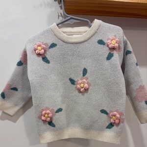 Floral Knit Kids Sweater - Cream and Pink